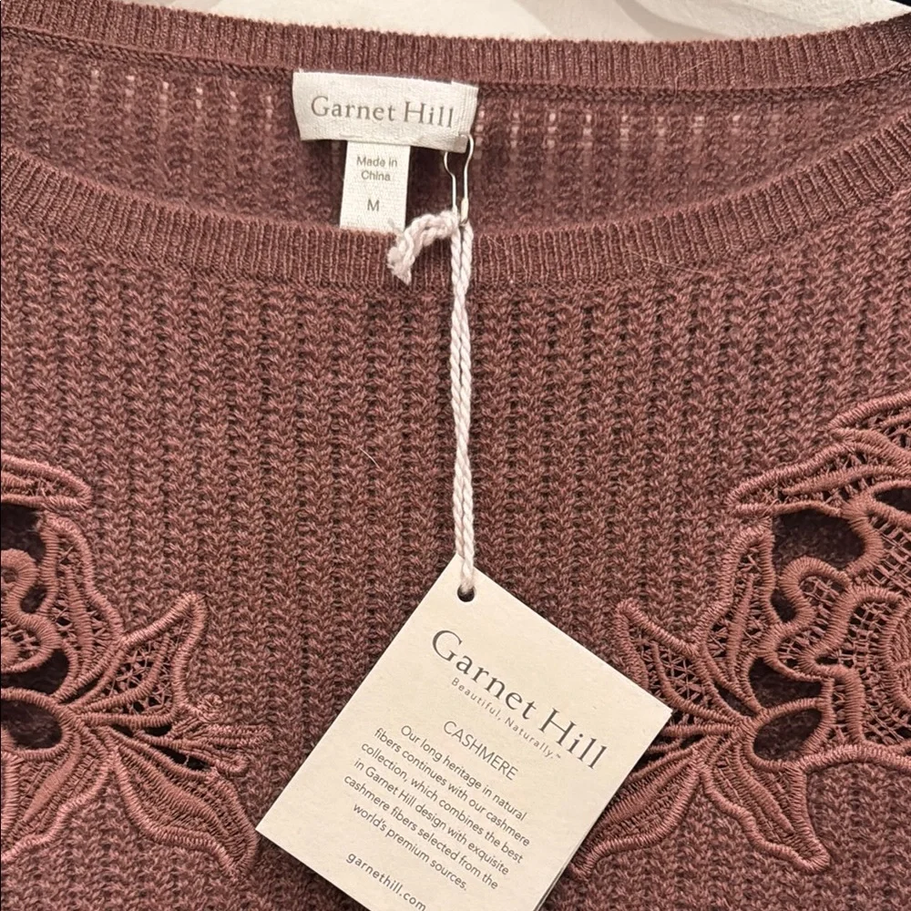 Garnet Hill Pink Crew Neck Sweater with Textured Knit - Picture 2 of 5